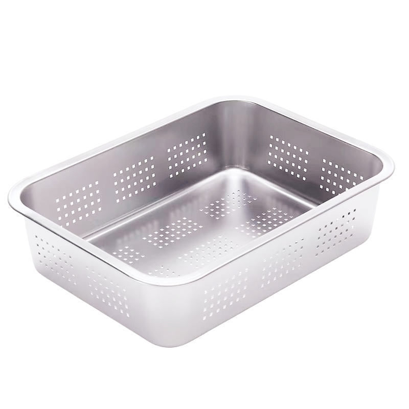 山水本色 加厚不锈钢冲孔方盘漏盆沥水篮32*22*7cm 个高清大图
