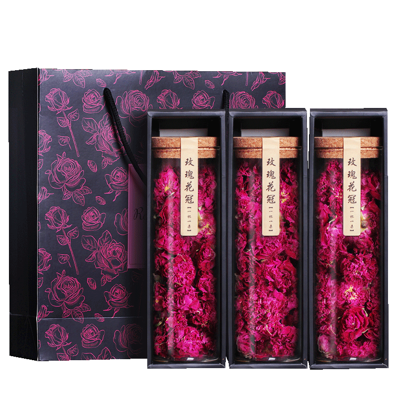 中秋节国庆礼物3盒玫瑰花茶 干玫瑰大朵节日女生花冠茶伴手礼盒