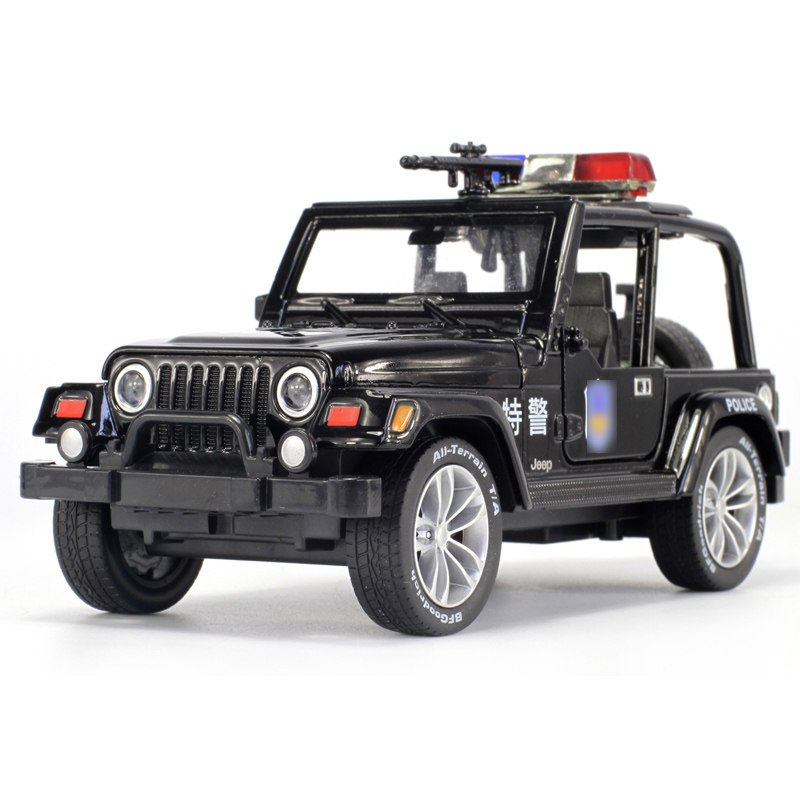 金属1/32吉普车合警车合金汽车模型声光回力公安特警车 黑色特警无