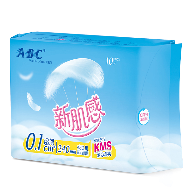 ABC新肌感日用轻透薄240mm卫生巾 10片(含KMS健康配方)姨妈巾