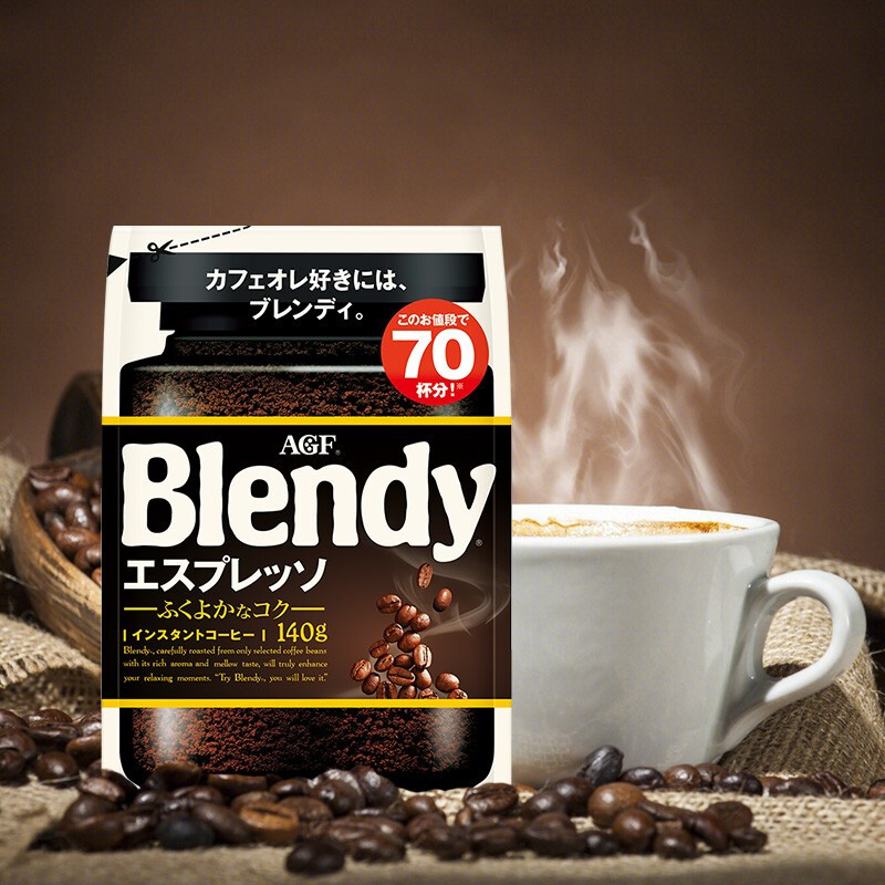 AGF 布兰迪Blendy 速溶黑咖啡粉 经典特浓 140g袋装 日本原装进口