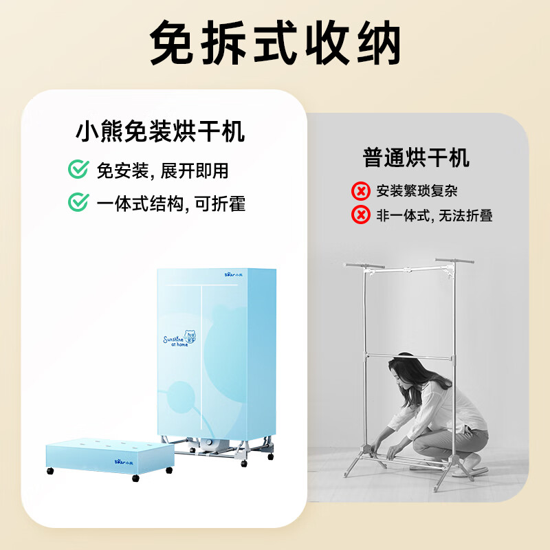 小熊(Bear)烘干机家用折叠干衣机 免安装风干机大功率布罩式烘干衣柜 暖风烘衣机 升级双层大容量 HGJ-E12F6高清大图