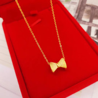 2020金店同款蝴蝶结吊坠项链女 24K铜镀金仿黄金细锁骨链沙金饰品 磨砂蝴蝶结吊坠+O字项链