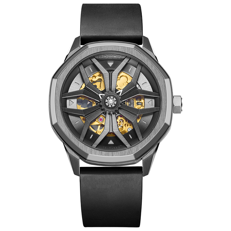 劳士顿(ROSDN)无畏系列手表男自动机械表运动简约胶带商务男士怀表时尚国产潮流镂空男表G2188 石墨灰硅胶带