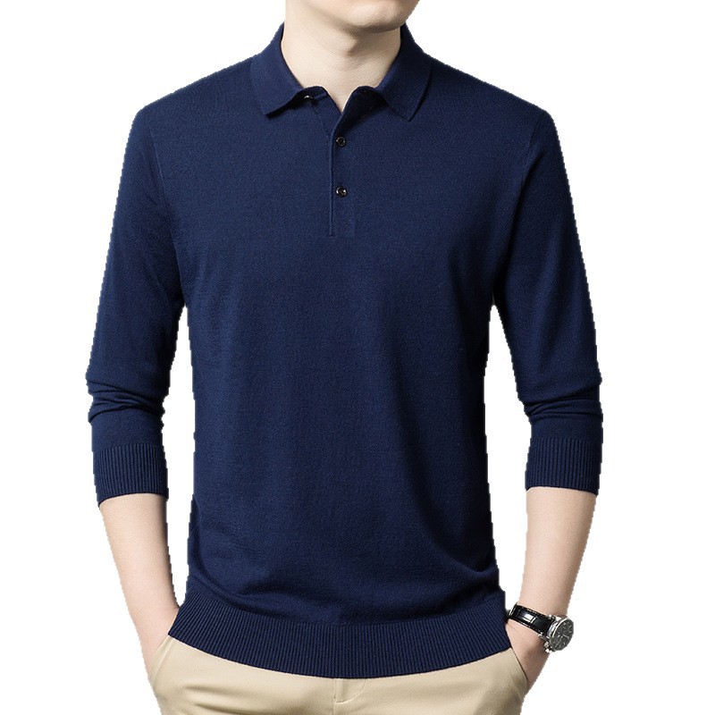 啄木鸟精纺80支羊毛衫春秋新款中年男士毛衣翻领长袖羊绒衫针织衫高清大图