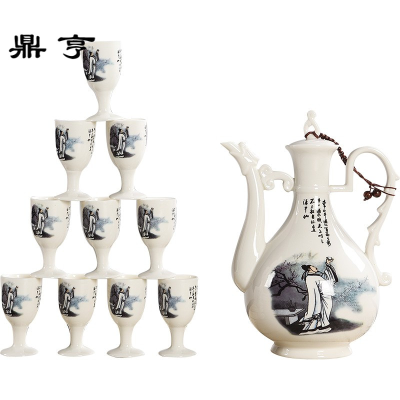 鼎亨家用白酒复古套装陶瓷酒具醒酒创意小酒杯中式分酒器仿古酒壶