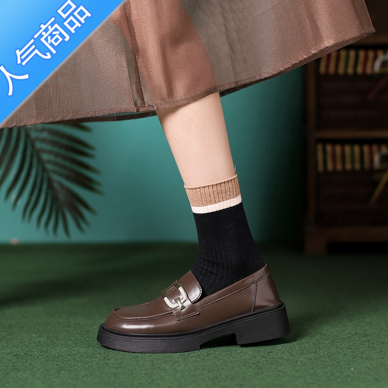 SUNTEK乐福鞋女2023秋季新款英伦风小皮鞋学院一脚蹬单鞋日系jk鞋子高清大图