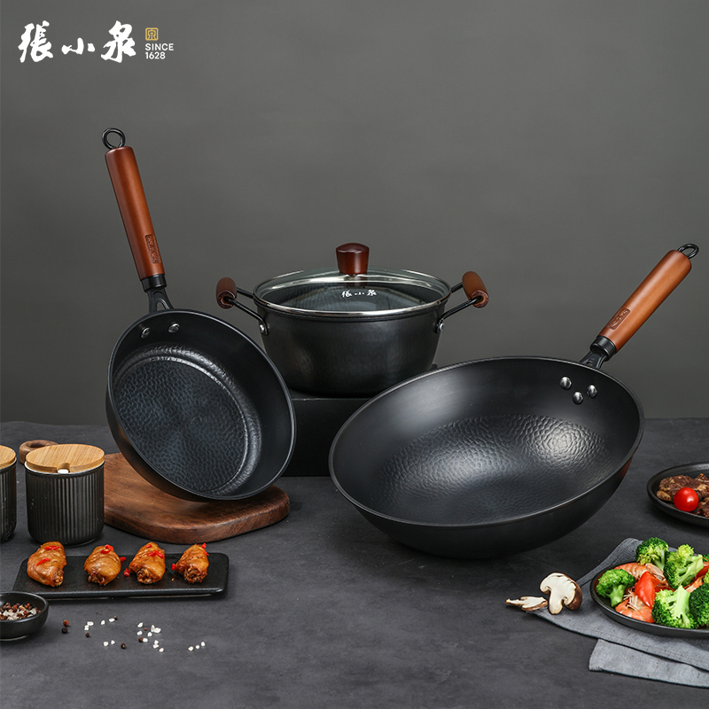 张小泉 古法锤纹三件套C35613000配置:汤锅22cm、煎锅22cm、炒锅32cm高清大图