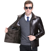 免费试穿送运费险海宁真皮皮衣男士皮毛一体冬季绵羊皮翻领皮草加厚加绒皮夹克外套高端外套正品 190 棕色