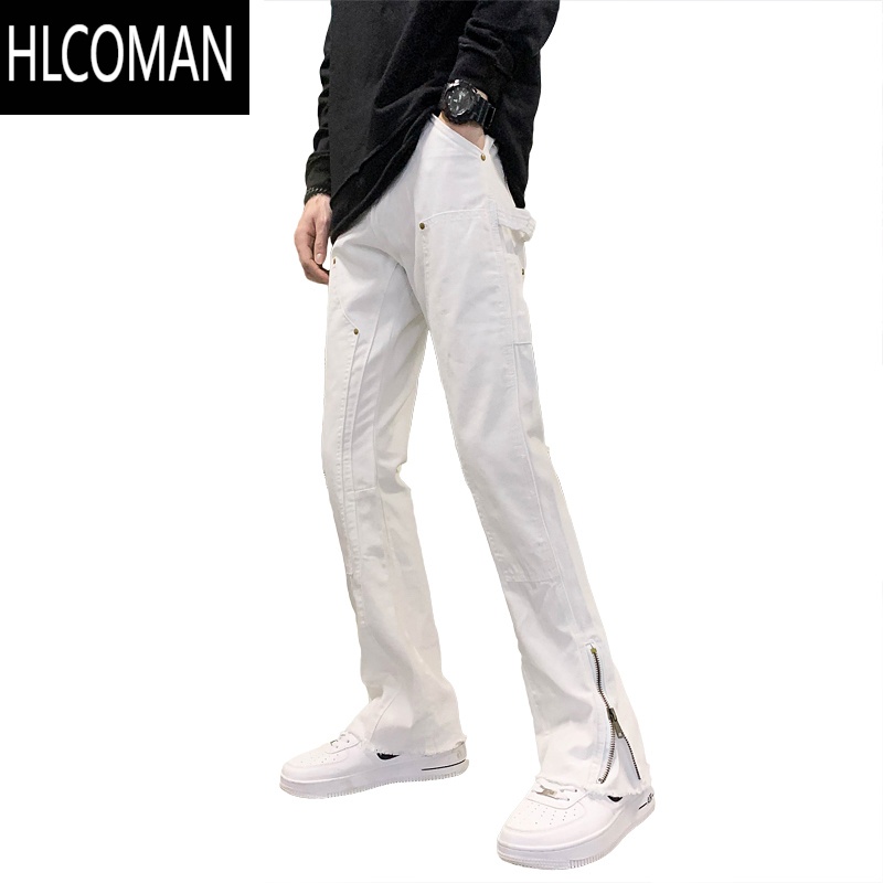 HLCOMAN牛仔裤男士美式直筒宽松长裤休闲男生白色潮流裤子微喇男休高清大图