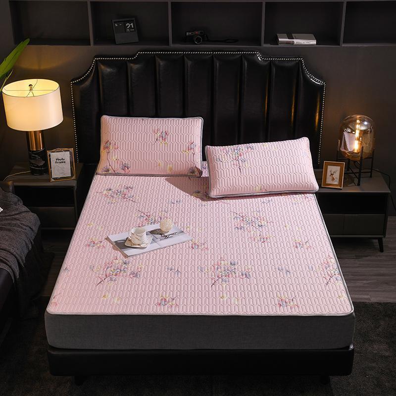 美帮汇天丝泰国乳胶空调凉席夏三件套冰丝1.8m席子1.5米2.0软席折叠1.2 爱丽丝粉-60D天丝防螨乳胶 0.9m床