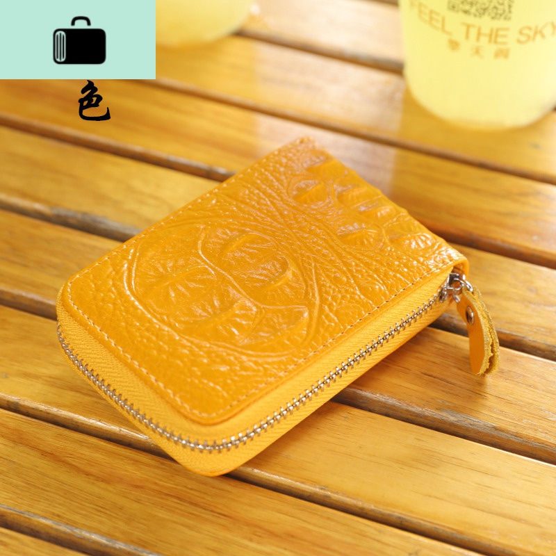 头层牛皮2020新款风琴式卡包女式皮卡夹一体多卡位卡片包小钱包NEW LAKE 黄色