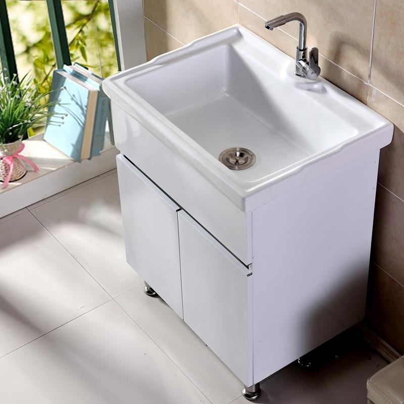 洗衣柜组合阳台带搓板小洗衣池翻盖波轮陶瓷洗手盆浴室柜54cm深洗衣池