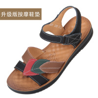 妈妈凉鞋夏季2021新款真皮软底中年舒适平底老人中老年人女鞋防滑 黑色A601叶子女凉鞋 35 标准尺码