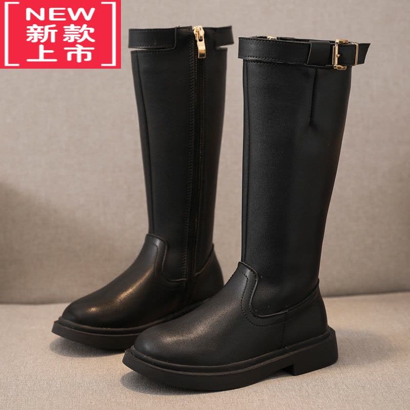 可莉允女童靴子秋冬款加绒长筒靴中大童皮靴高筒时尚棉靴儿童长靴图片