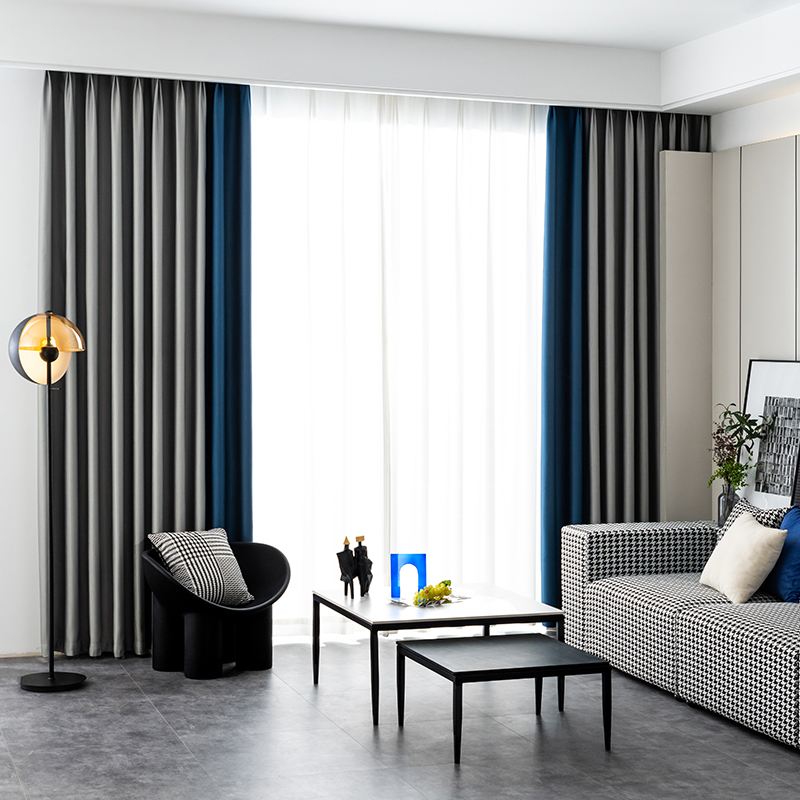 幸福派 遮光窗帘北欧简约现代竹节缎面挂钩窗帘加厚打孔窗帘飘窗客厅帘子遮阳布纯色轻奢卧室支持定制挂钩窗帘高清大图