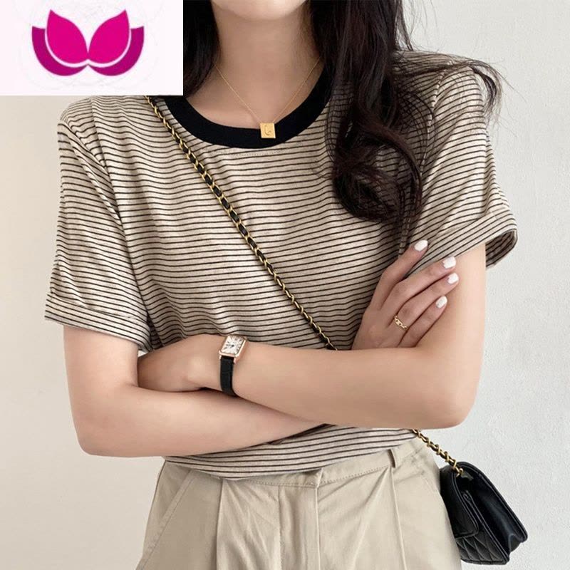 七斓大码短袖女宽松韩版潮oversize条纹t恤港味复古chic上衣ins夏图片