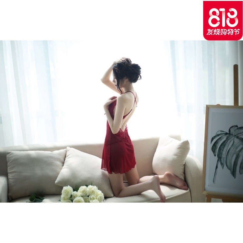 女夏性感透明红色大码睡衣短裙骚带情绪内衣情趣火辣情衣人