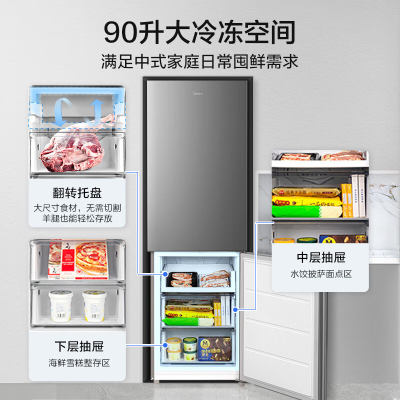美的美的 (Midea) 238升两门双门门节能低音双变频风冷无霜超薄大容量小型家用电冰箱 MR-249WPE