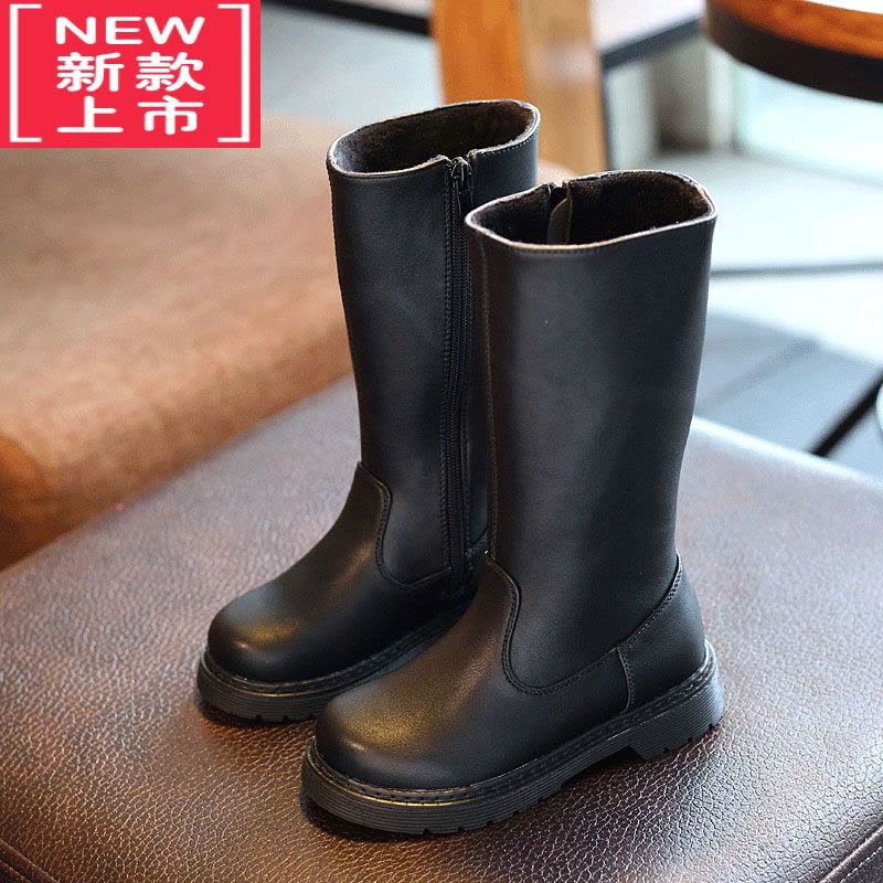 可莉允女童靴子儿童长靴2022秋冬新款皮靴小童长筒高筒靴冬季女宝加绒靴图片