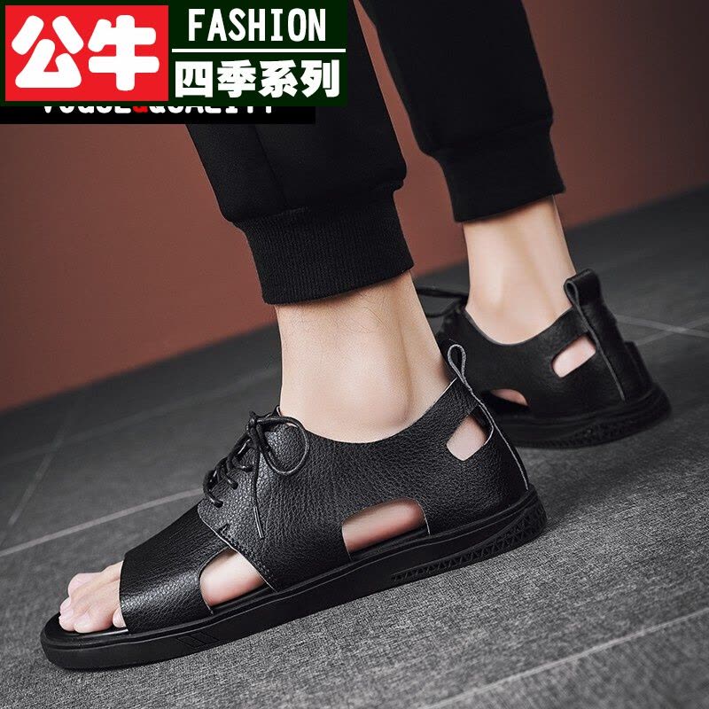 公牛四季凉鞋男士潮沙滩防滑凉拖外穿2022新款夏季软底休闲鞋男韩版时尚百搭青年凉皮鞋透气洞洞鞋潮鞋图片