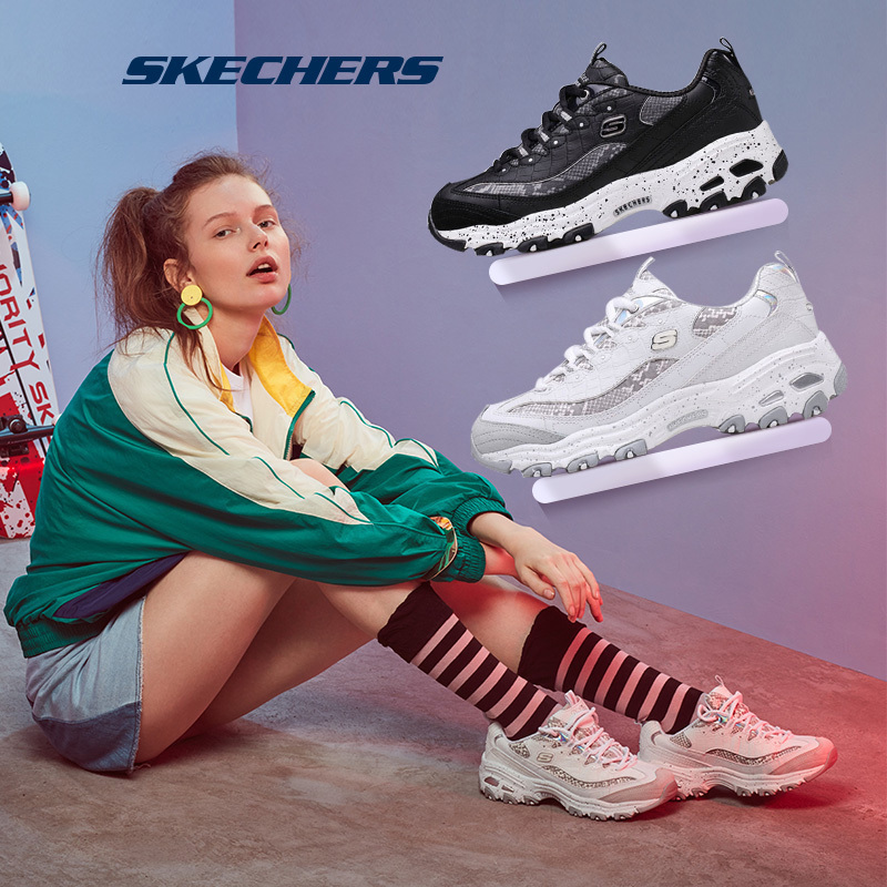 Skechers斯凯奇情侣鞋D’lites新款休闲鞋 复古熊猫鞋男女66666054/W SL