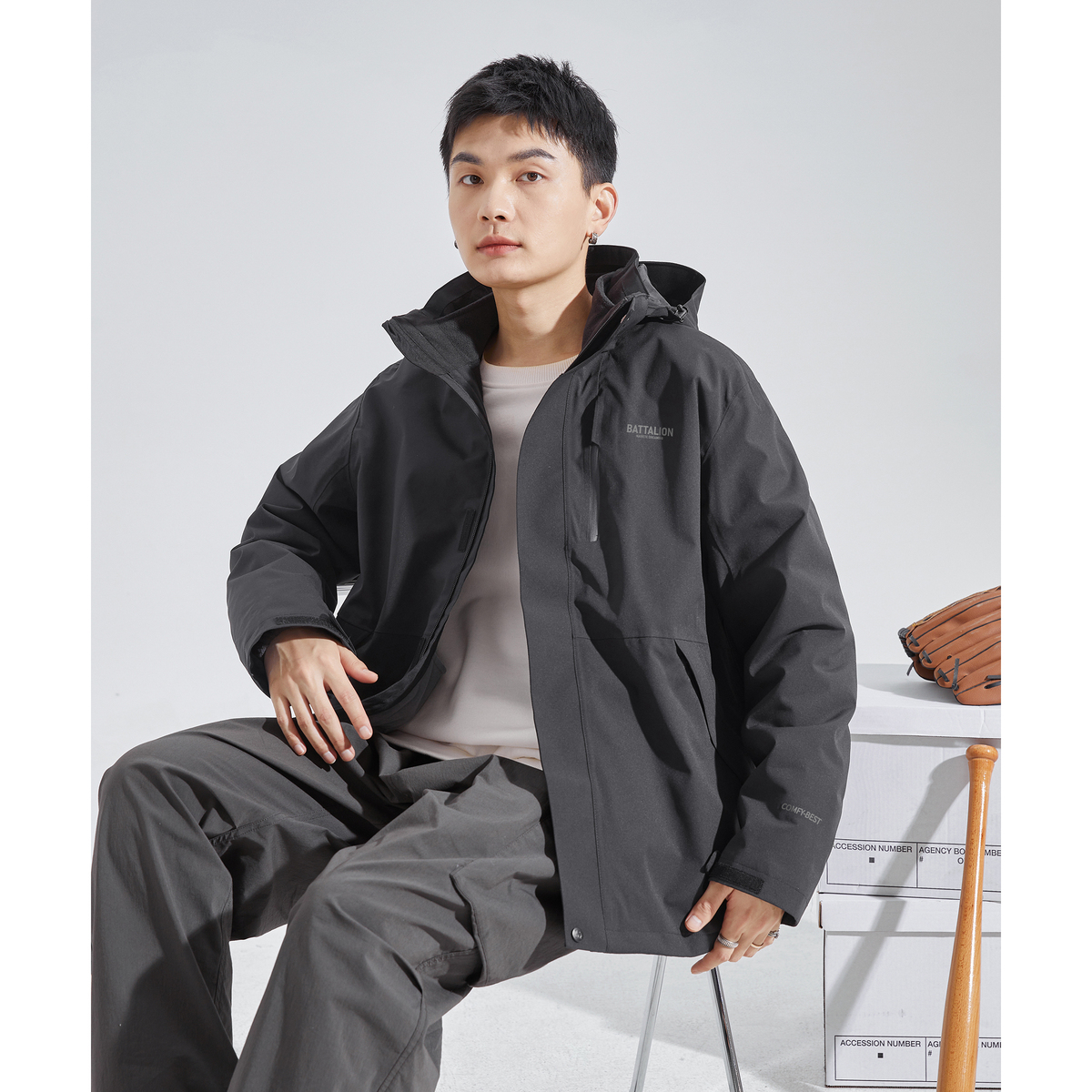 唐狮2024冬季新款羽绒服男连帽宽松冲锋少年上衣户外工装外套加厚_671342 XL 深墨灰