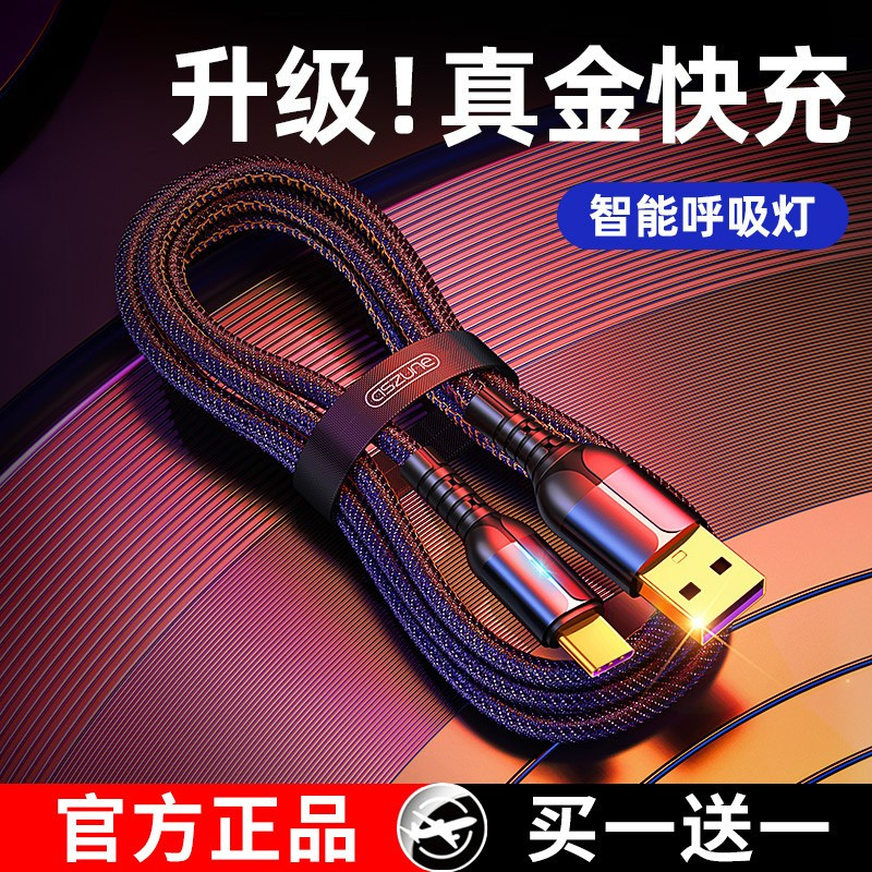 邻家-Type-C第六代带灯快充数据线-黑色2米 智能呼吸灯 5A超级快充 低温超级快充 自动保护电池(2条)