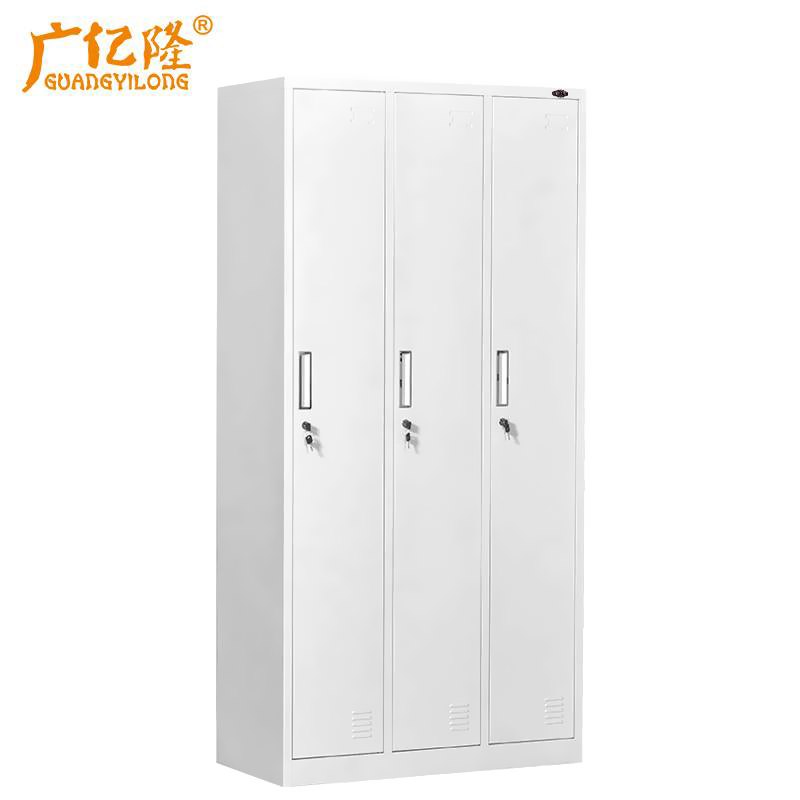 广亿隆钢制碗柜储物柜铁皮更衣柜带锁存放柜三门