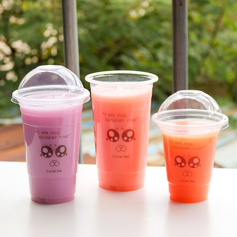 一次性杯子塑料杯饮料奶茶杯果汁杯带吸管带盖子打袋大小视频