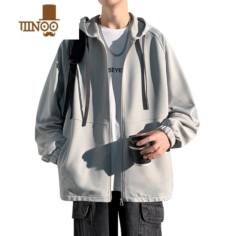 YANXU美式外套男2023新款潮牌宽松休闲运动男生开衫卫衣连帽夹克高清大图