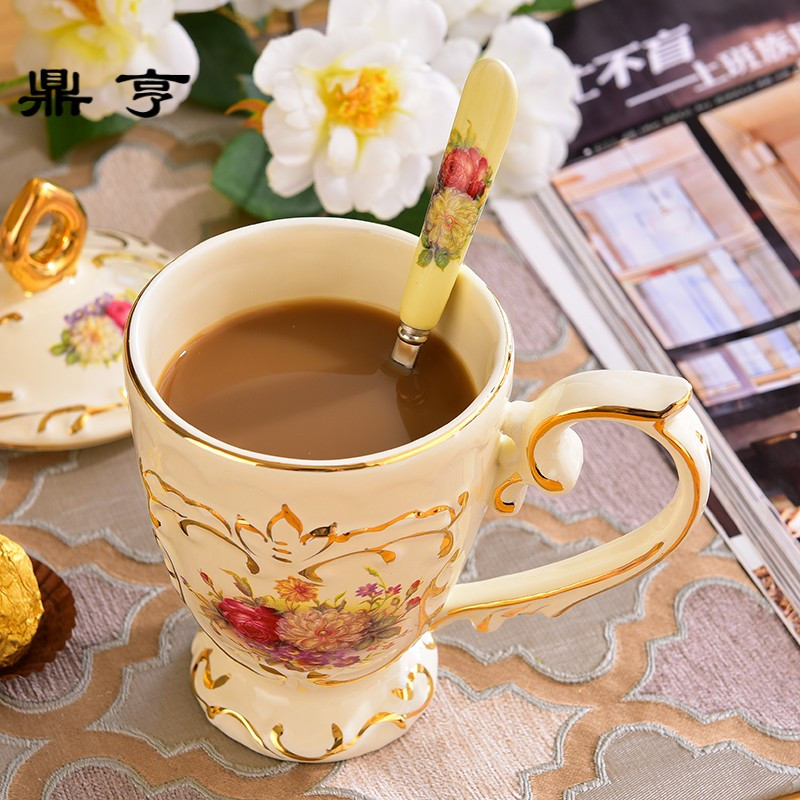 鼎亨欧式旋转咖啡具套装陶瓷带盖家用英式下午茶具茶壶花茶杯