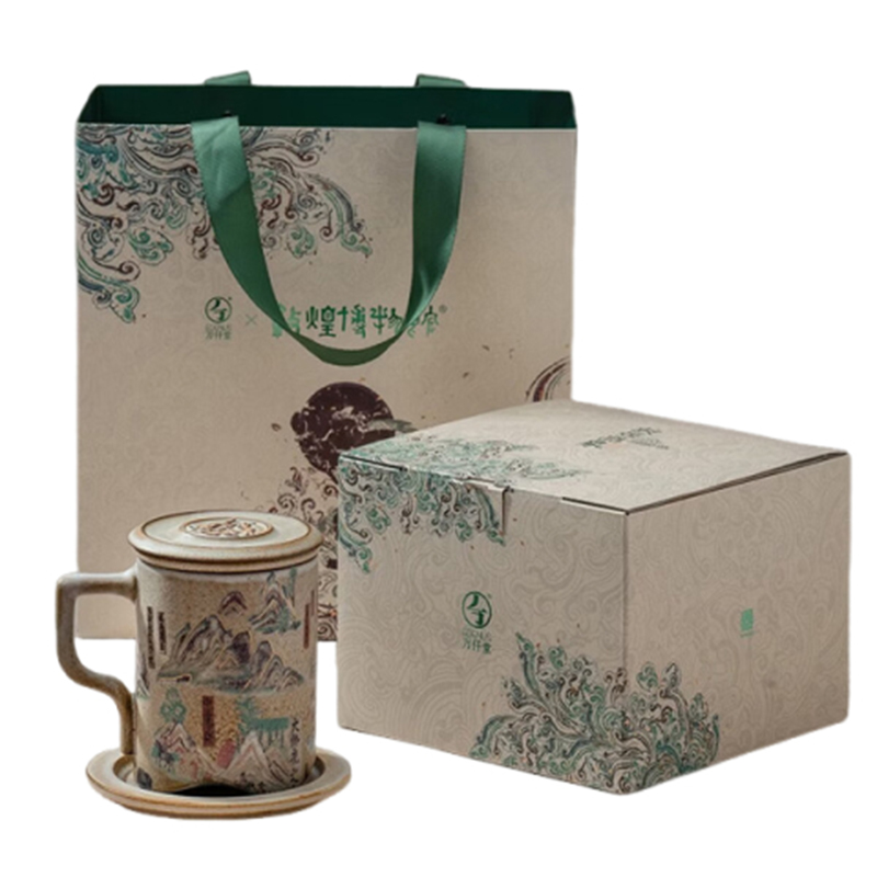 万仟堂 敦煌系列茶杯 1杯1漏1盖1拖 400ml 灰白釉 千山万水*办公杯 / 套