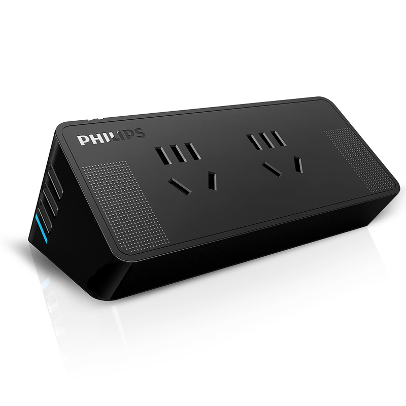 飞利浦(Philips)SPS2412G四位+3USB三角立体全长1.8米总控新国标带保护门智能插座转换接线板拖线板黑色