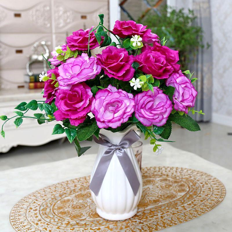 仿真花卉摆件装饰餐桌盆栽茶几假花家居客厅室内摆设塑料仿真花束粉色