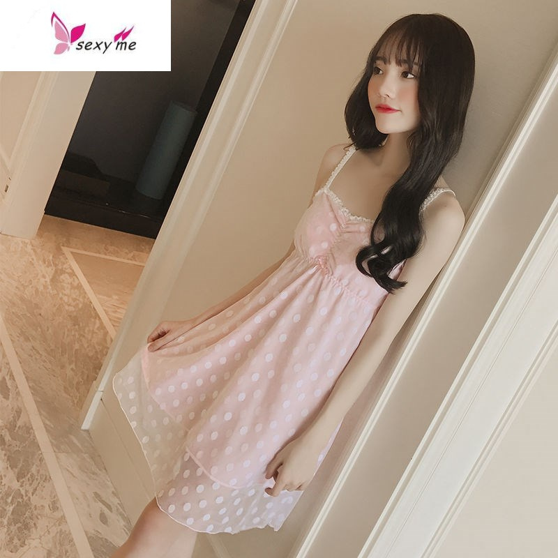 抹胸睡衣夏 一字领女吊带睡衣裙带胸垫性感性感睡衣女夏蕾丝睡裙 fish