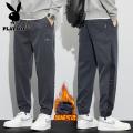 花花公子新款高品质（实拍）秋冬款休闲裤男宽松潮牌工装裤束脚拼接运动裤子_58_157 3XL 深灰色