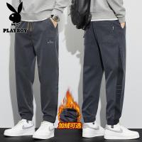 花花公子新款高品质（实拍）秋冬款休闲裤男宽松潮牌工装裤束脚拼接运动裤子_58_157 3XL 深灰色