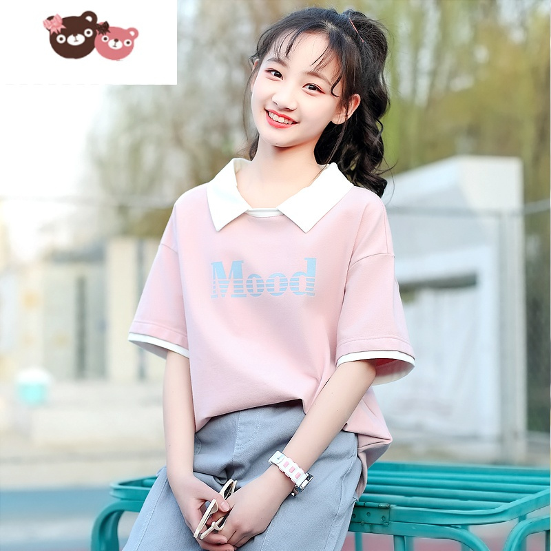 绿彩虹光女童夏装短袖t恤中大童韩版宽松休闲上衣1215岁小女孩13童装