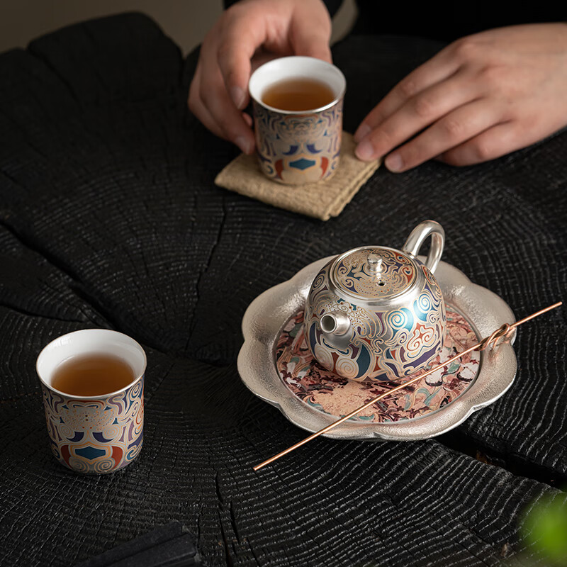 苏氏陶瓷/SUSHI CERAMICS J0869 国家非遗传承人陈德生作品敦煌鎏银套装茶具 (单位:套)高清大图