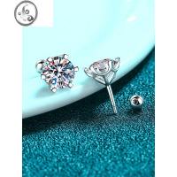 JiMi金莫桑石耳钉PT950铂金六爪螺丝简约时尚耳环百搭精致耳饰男钻