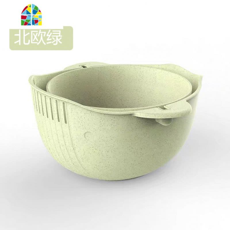 双层洗菜盆洗菜厨房筛淘米篮客厅家用创意水果盘漏水盘 FENGHOU 360°旋转北欧蓝洗菜篮洗菜篮图片
