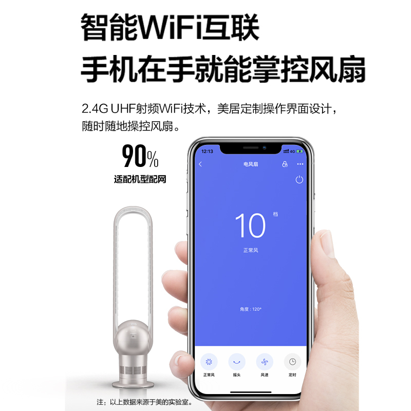 美的(Midea) 电风扇 AMS125-HB 语音智能控制系统 摇头自动复位 触摸屏按键 无叶风扇
