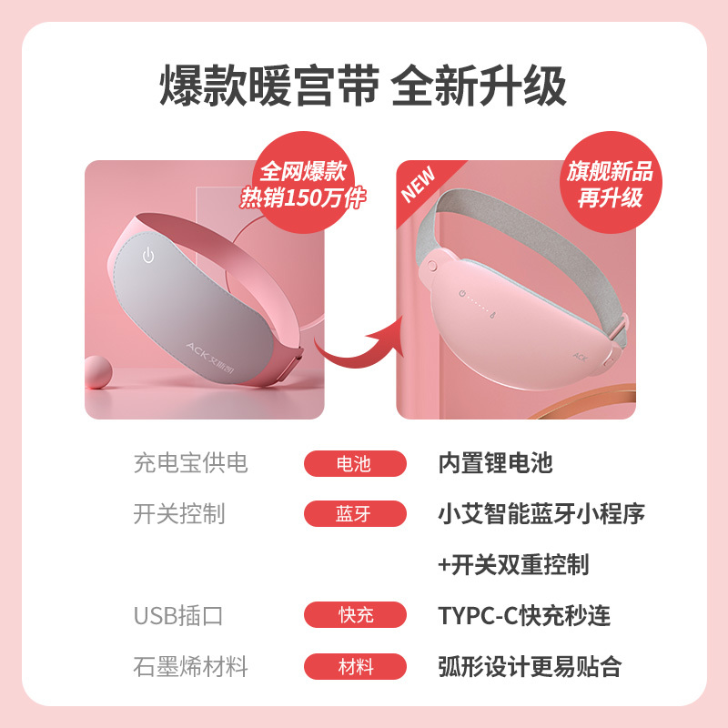 艾斯凯NOOD旗舰粉暖宫腰带女生月经期防寒保暖大姨妈肚子疼神器宫寒发热护腰带礼物