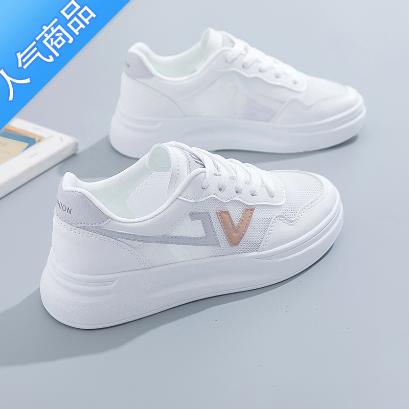 SUNTEK小白鞋女2023新款夏季薄款女生百搭运动厚底网鞋透气网面休闲鞋子高清大图