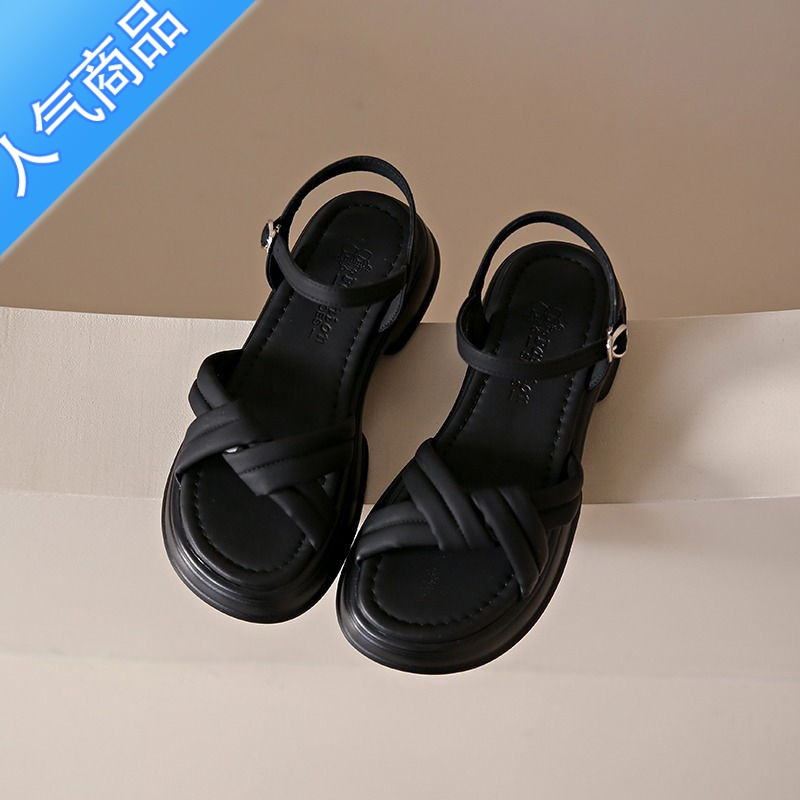 SUNTEK凉鞋女夏季超火2023年新款松糕厚底运动罗马鞋一字带配裙子沙滩鞋