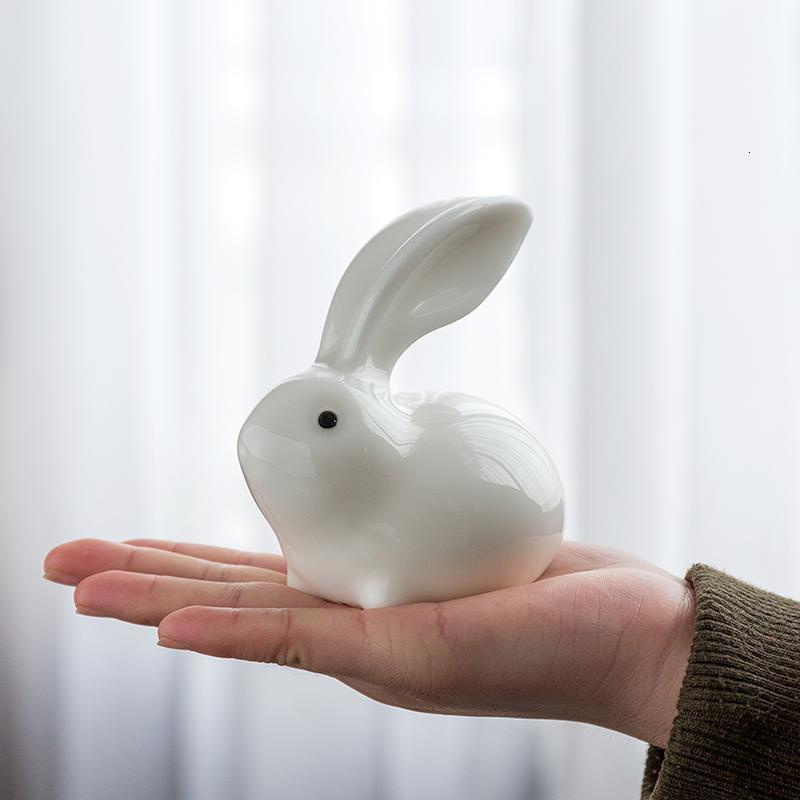 可爱陶瓷兔子摆件小白兔创意酒柜家居装饰品动物工艺品桌面小摆件