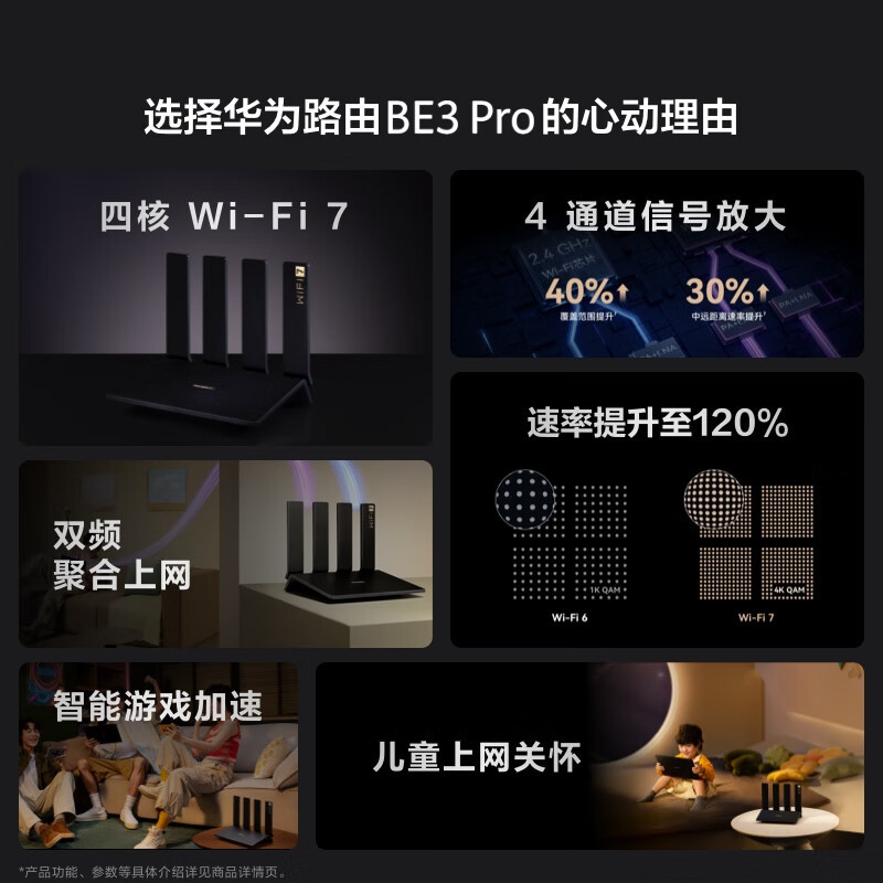 华为 无线路由器 BE3 Pro 四核Wi-Fi 7 3600Mbps 双频聚合 单位:1个