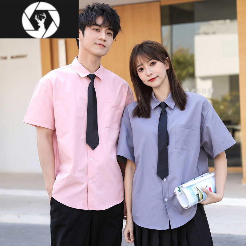 hongzun夏季jk制服男女衬衣休闲情侣宽松短袖衬衫套装学院风寸衫班服