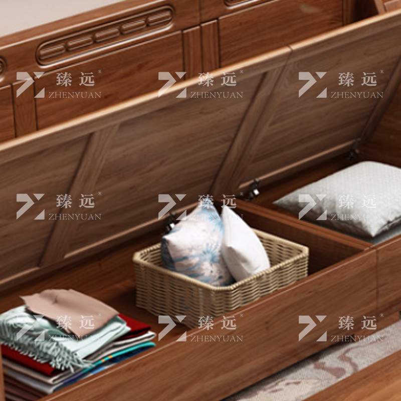 臻远 ZY4022934 中式胡桃木实木沙发组合简约转角沙发1+1+3人位+长茶几+方几*2